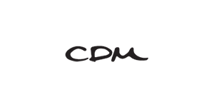 CDM logo - musta tyylitelty teksti valkoisella taustalla