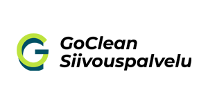 GoClean logo - musta ja vihreä tyylitelty teksti sekä G-kirjain logona valkoisella taustalla