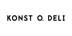 Konst O. Deli logo - Musta teksti valkoisella taustalla tyyliteltynä