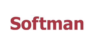 Softman logo - viininpunainen tyylitelty teksti