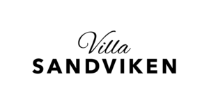 Villa Sandviken logo - musta tyylitelty teksti valkoisella taustalla